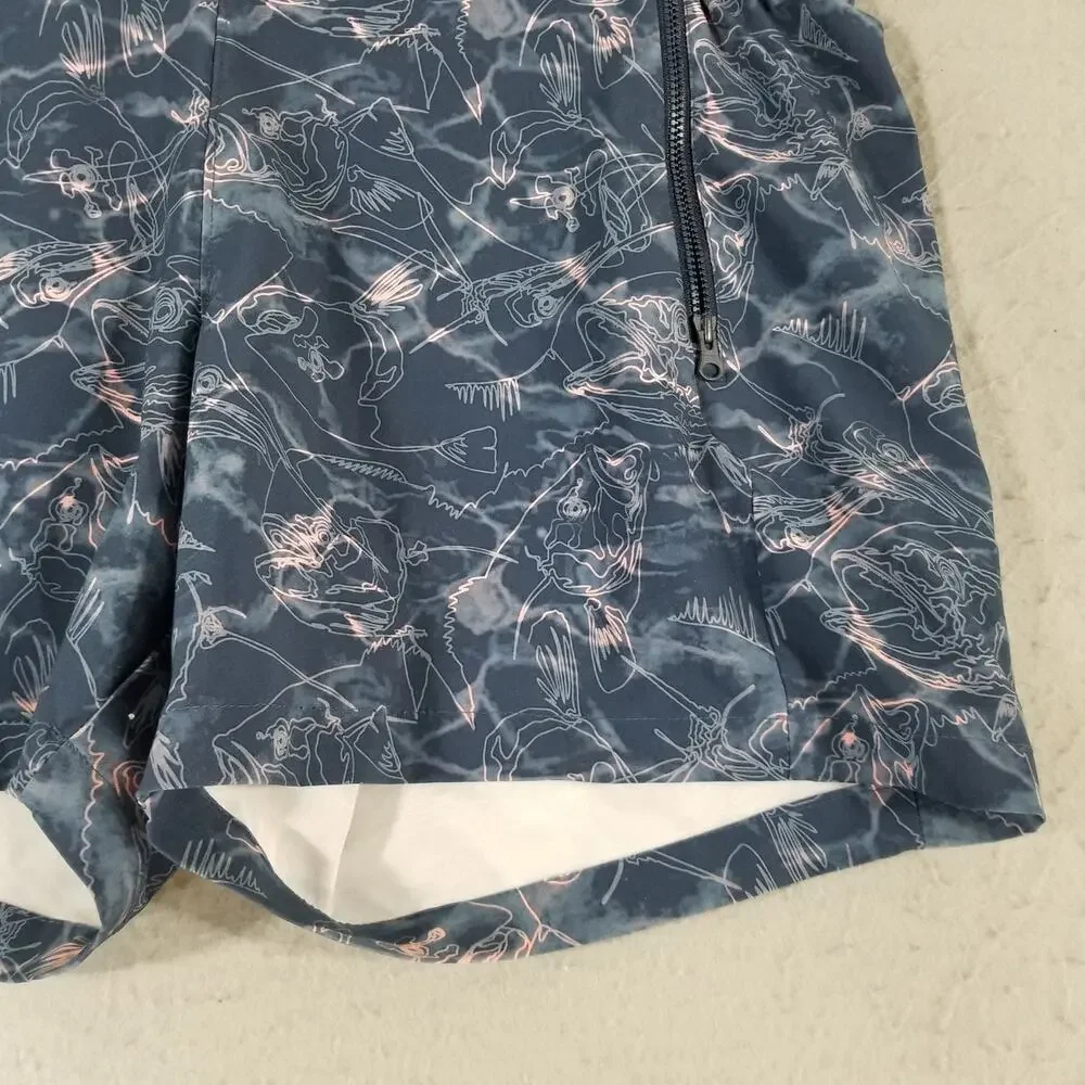 Columbia PFG Shorts Mens Large Blue Fish Print Performance Quick Dry Swim Trunks